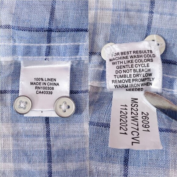Peter Millar Mens Size Large Blue White 100% Linen Long Sleeve Button Down Shirt - Picture 10 of 12